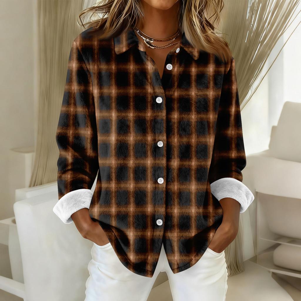 Damen-Hemdbluse, bedruckt, Knopfleiste, langärmelig, lässig, Basic, Hemdkragen, normales Oberteil