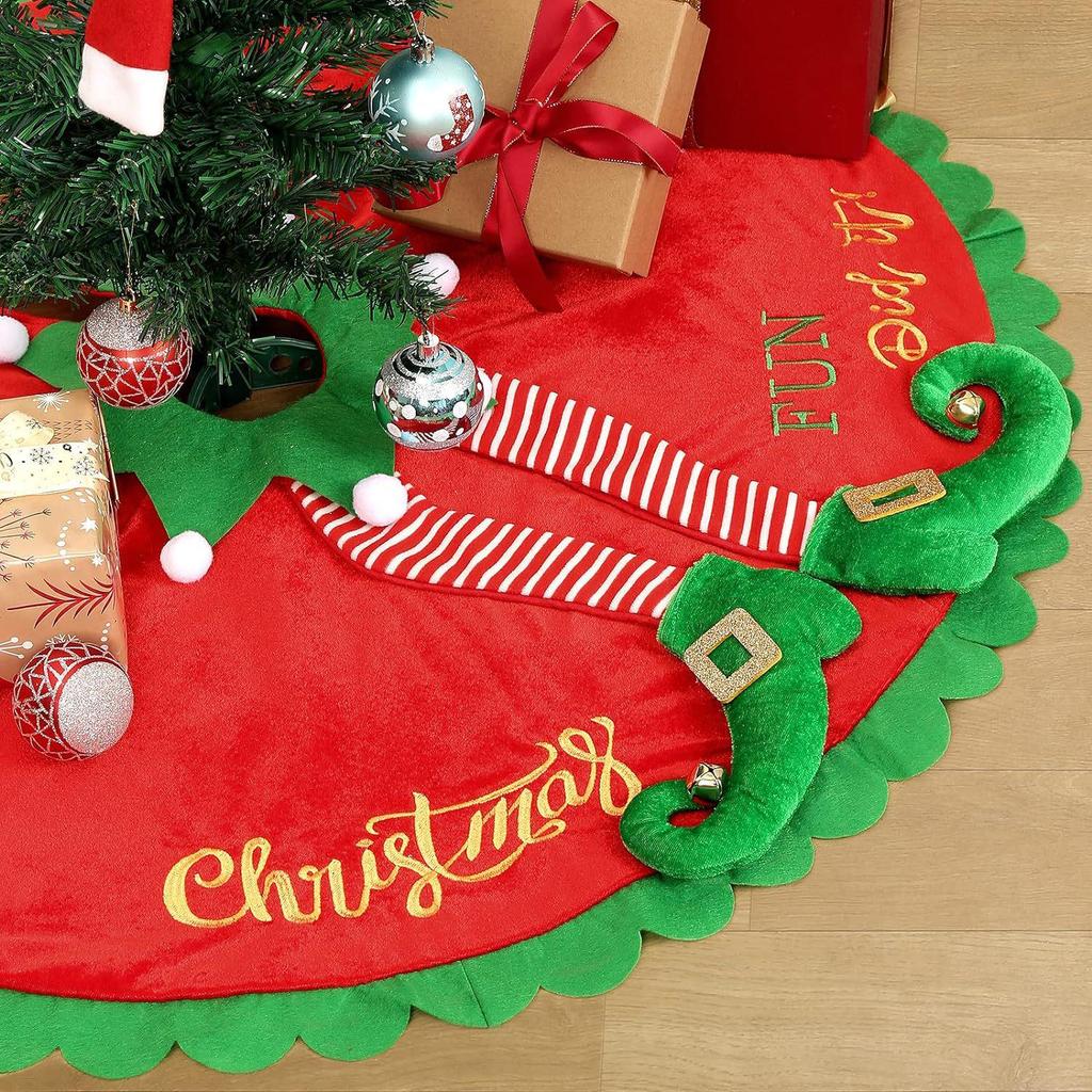 New Christmas Tree Skirt with Red Elf Legs Decoration