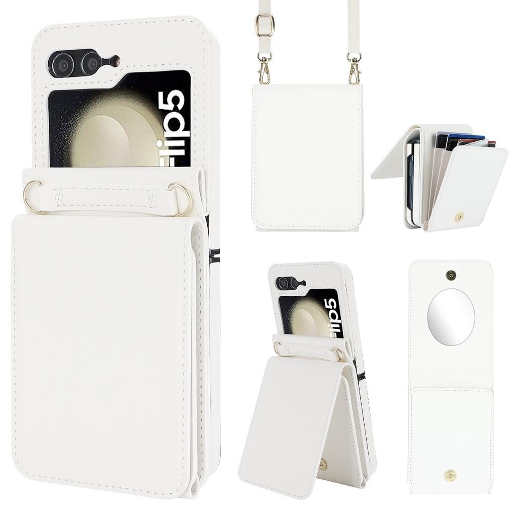 Applicable to Samsung Zflip5 bracket organ crossbody wallet case zflip4 niche multi-card mirror all-inclusive anti-drop case