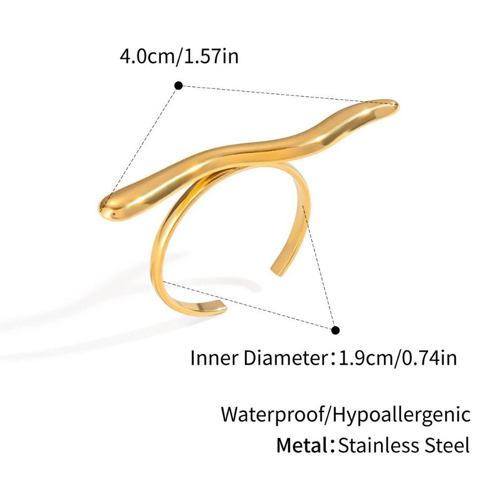 Stainless Steel Wavy Line Ring Waterproof Simple Design Personality Ring 18k Gold Plated Fashionable Accessory Minimalist Ring