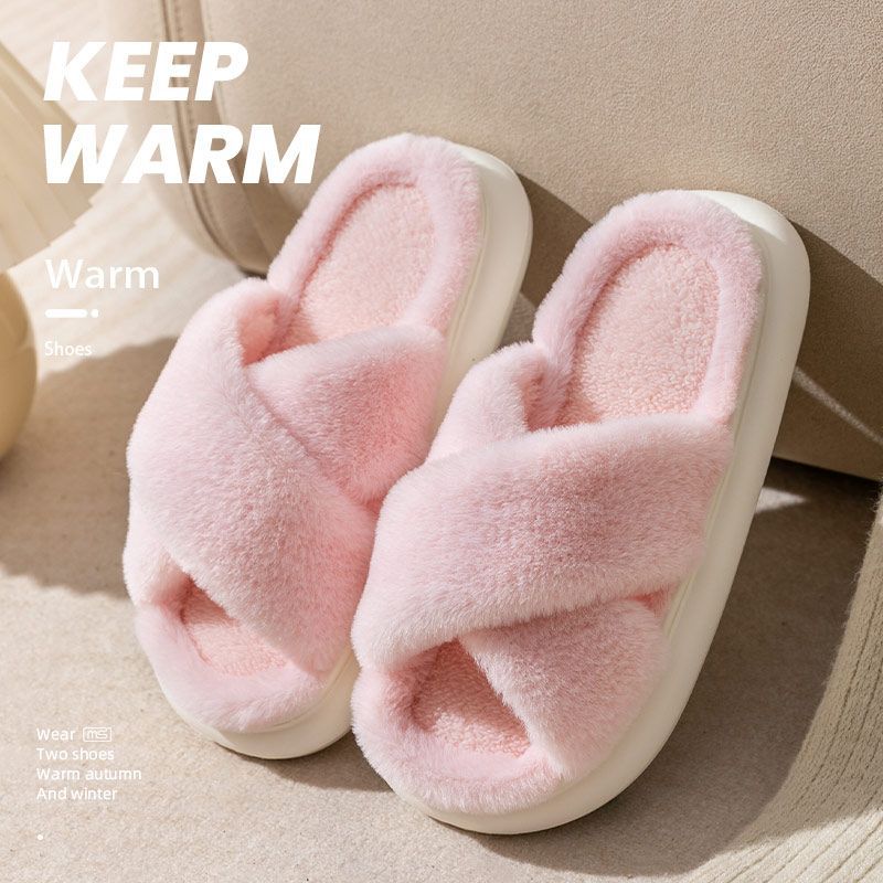Stroking cats cotton slippers autumn and winter plush open-toed home indoor soft bottom breathable postpartum confinement slippers winter 36-37 розовый