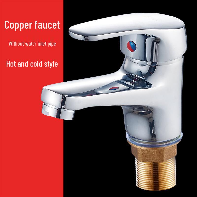 All-Copper Single Hole Hot and Cold Bathroom Countertop Basin Faucet