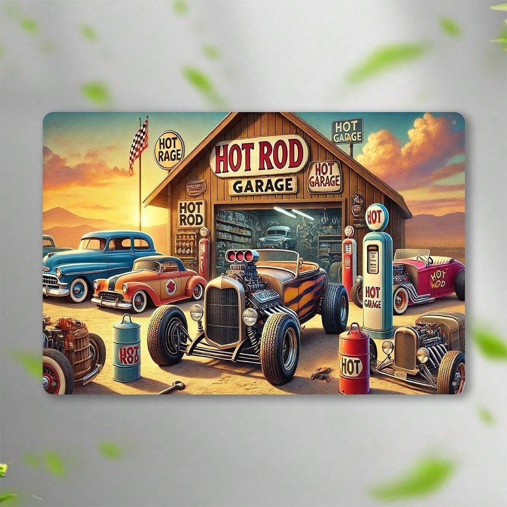 Retro Hot Rod Neon Metal Poster Wall Art Garage Decor