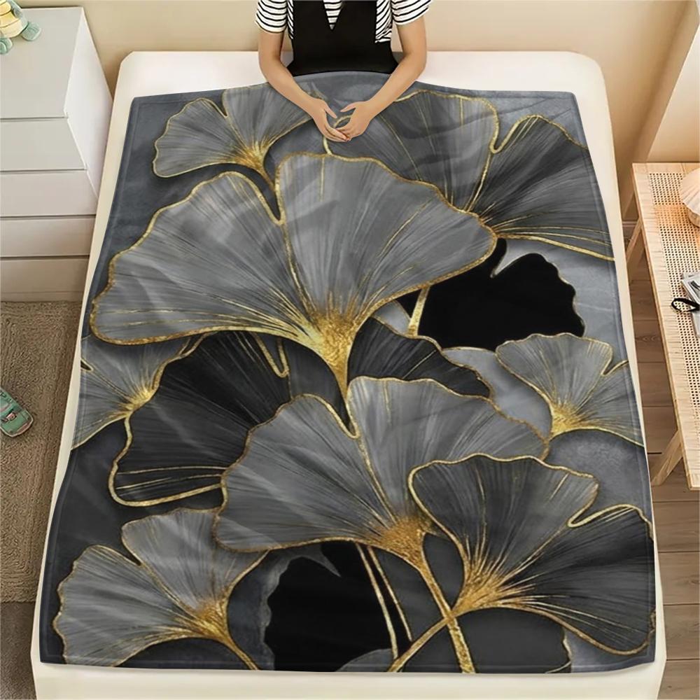 1Pc Ginkgo Leaves Print Flannel Blanket, High quality Comfortable for All Seasons, Home Decor, Warmth and Comfort, Perfect for Christmas Gifts W63