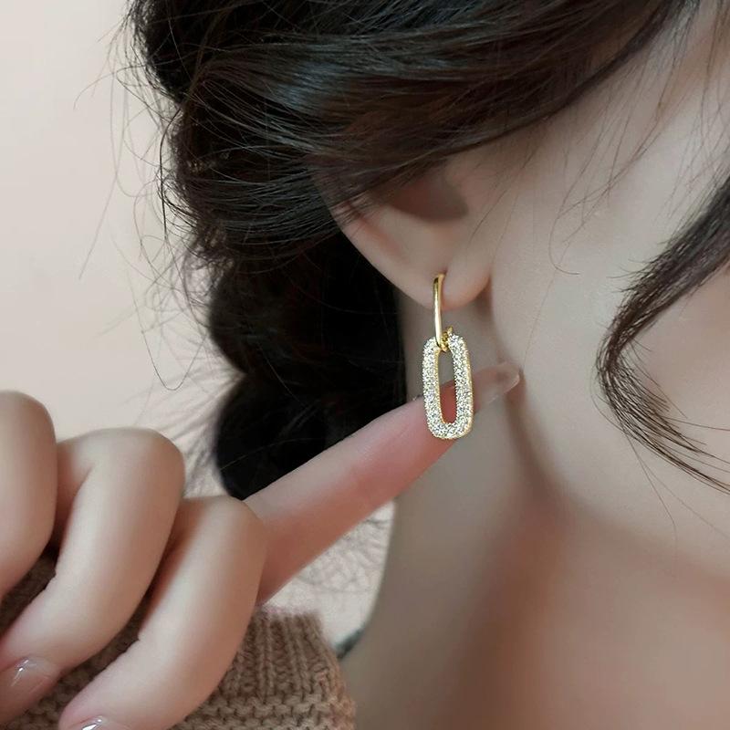 

Gold geometric painless mosquito coil disc earrings fashion temperament super flash zircon earrings women s high-end ear clips without ear piercings