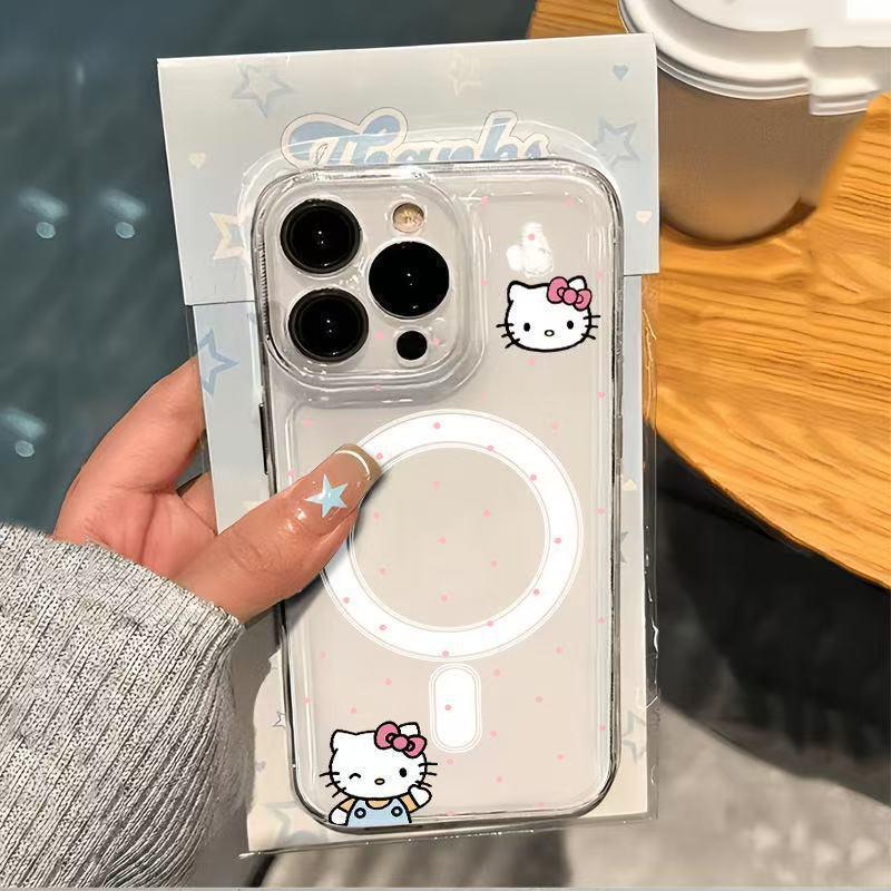 

Magnetic Polka Dot KT Cat Case for Apple 17 Pro Max/16/15 with Touch Buttons - Trendy Cartoon Design. Apple 13 Pro Max