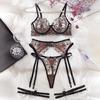 Women's Sexy Lingerie Set Ginkgo Leaf Embroidered Mesh Lingerie Low-cut Sheer Bra Set