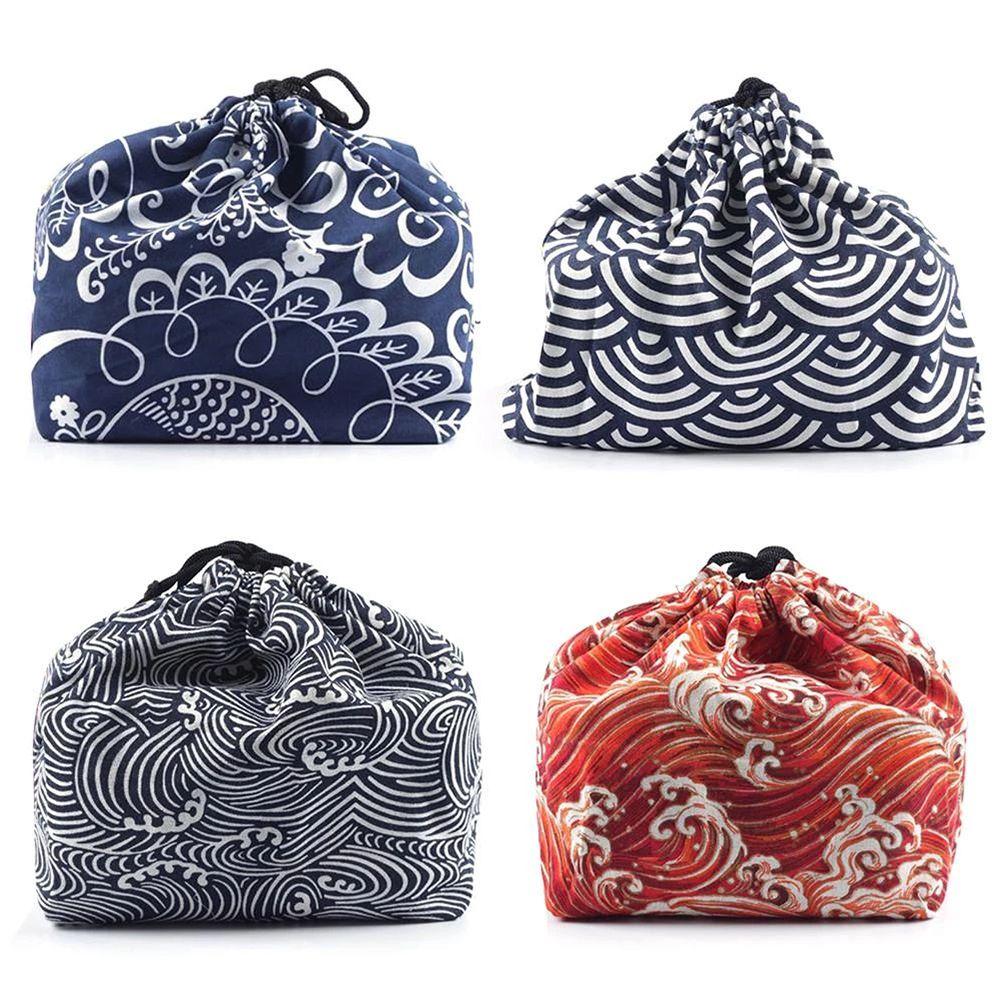 Tableware Storage Bag Japanese Style Lunch Box Lunch Tote Pouch Food Hand Bags Drawstring Lunch Bag