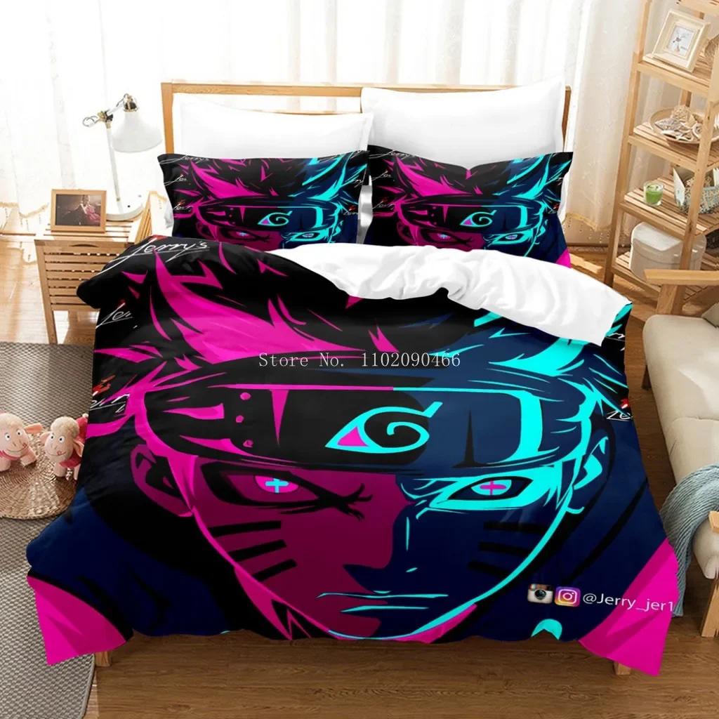 Uzumaki Naruto Bedding Set Quilt Cover Sasuke Cartoon Anime Bed Bedroom Duvet Cover Beddings Suit Children Boys Birthday Gi