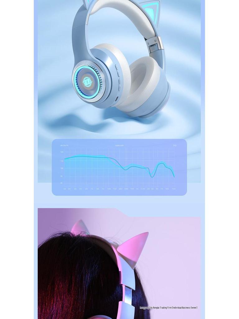 Luminous Wireless Cat Ear Bluetooth Headphones, Over-Ear Sports & Gaming with Heavy Bass, Compatible with Mobile Phones & Computers (2025 Model)