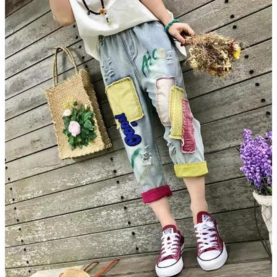 Plus Size Elastic Waist Embroidery New Jeans For Women Summer Loose Harem Pants Spring Casual Korean Fashion Clothes