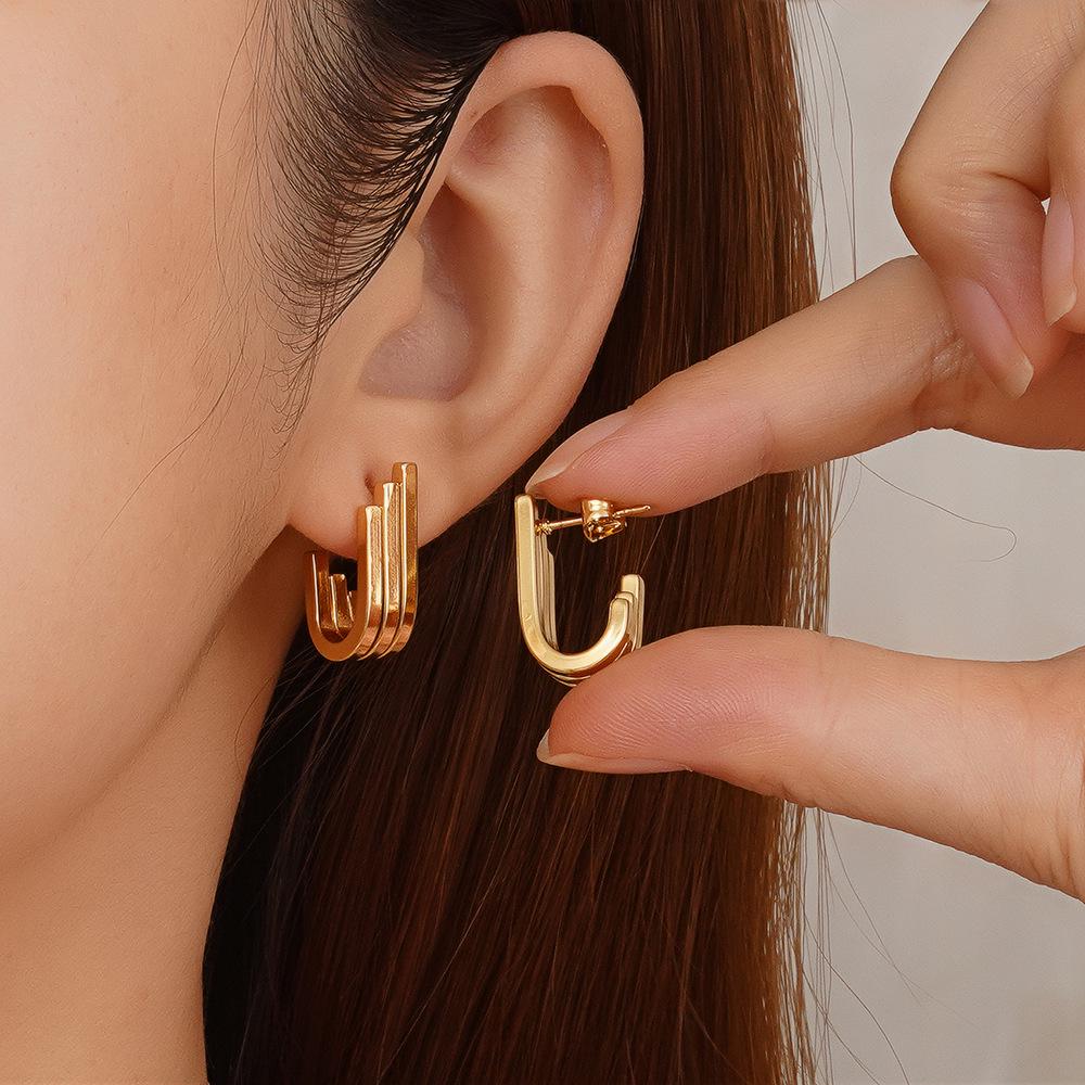 IMI Gold Titanium Steel Geometric Earrings for Women - High-end Light Luxury Design YE298