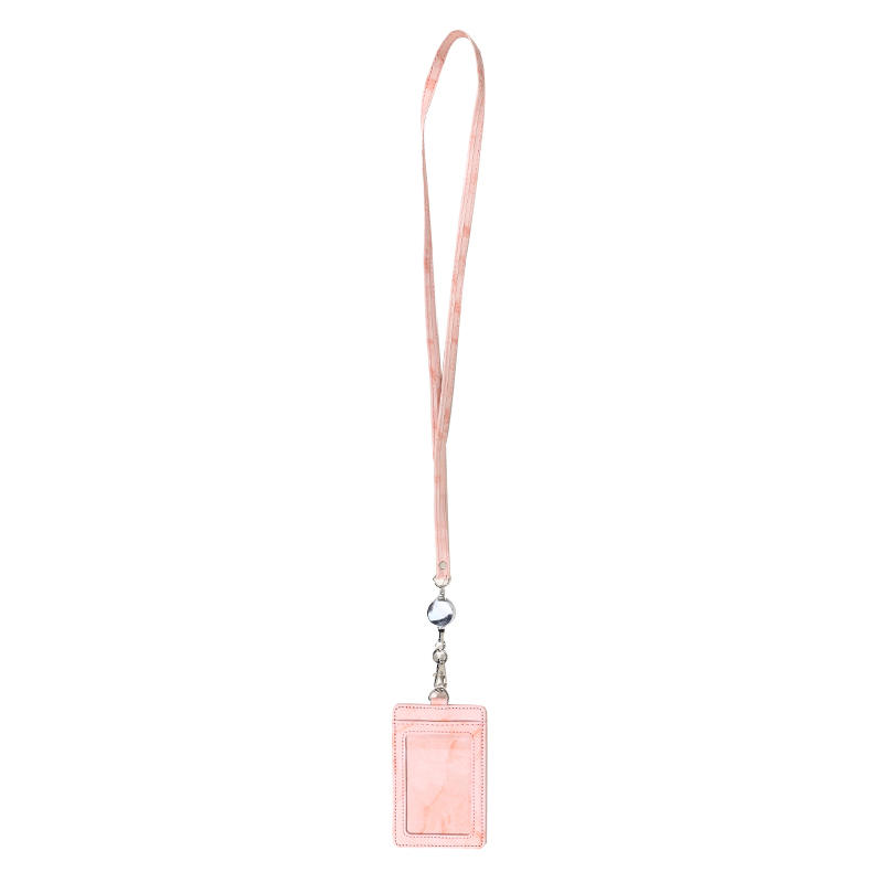 Retractable Lanyard Badge Holder PU Leather ID Card Case with Reel Clip for Work Employee Name Tag Keychain Passport Holder