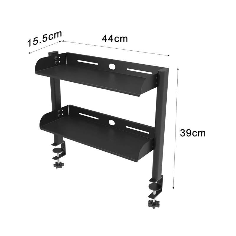 Clamp Desk Shelf for Office Supplies, Two-Level Metal Desktop Storage with Edge Mounting, Cord Routing, and Black Finish for Study Desks