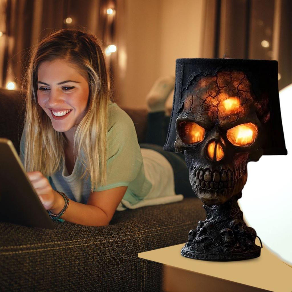 Skeleton Ornaments Resin Figurines With Lamp Miniature Creative Black Sculptures Room Decoration Accessories For Halloween