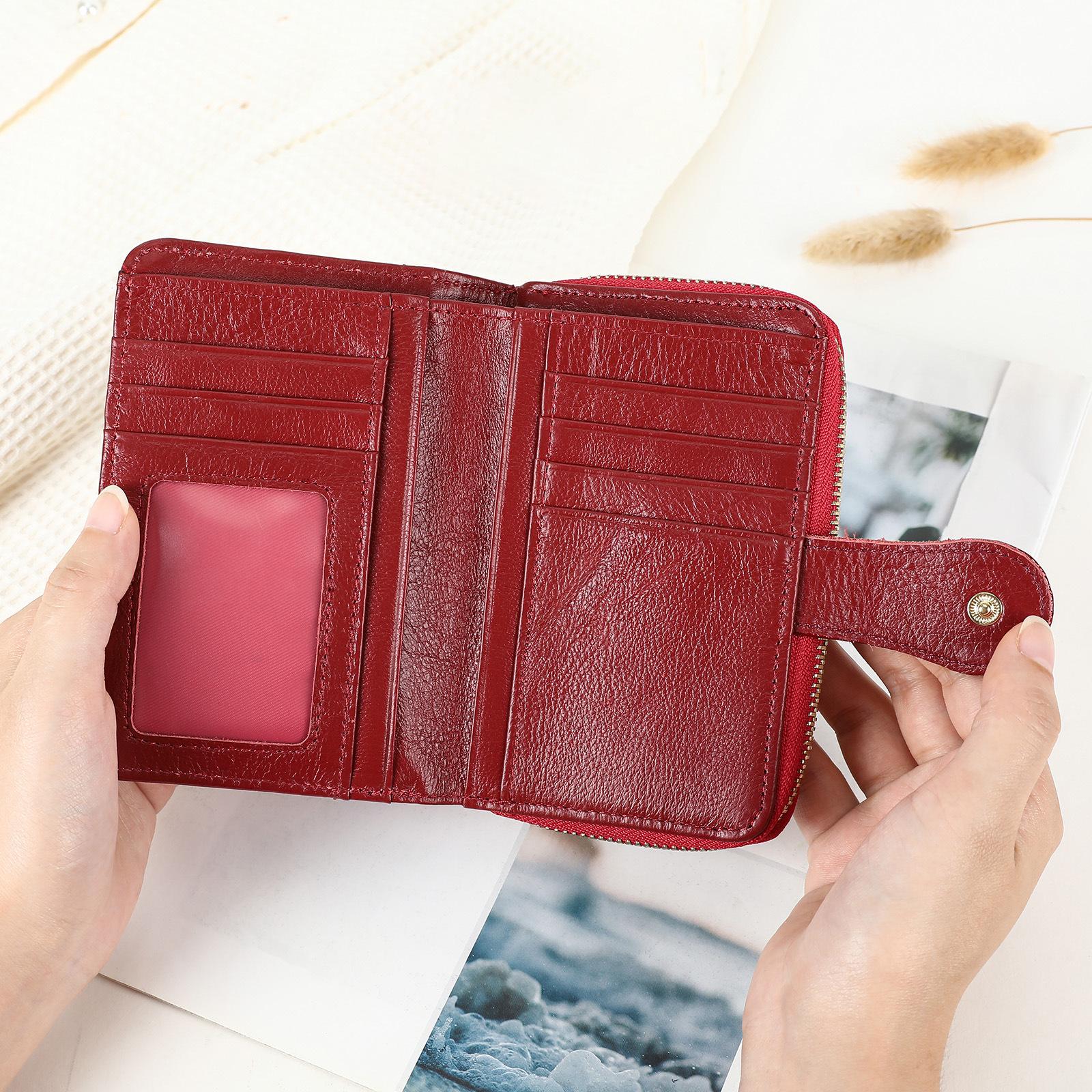 

Короткий кошелек из натуральной кожи, Многофункциональный держатель для карт, Клатч, Высококлассный стиль, Интегрированный карман для карт, Женский кошелек One Size красный