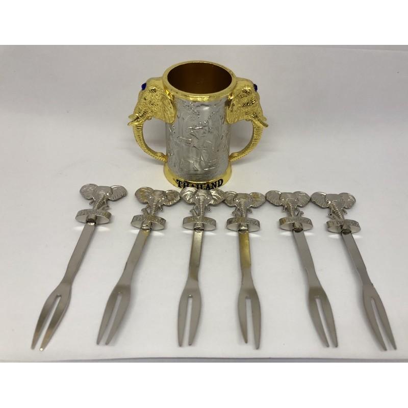 Dezertní vidlička Nerezová ocel Držák vidličky na ovoce Vzor slona Suvenýr Dárek Dárek Stříbrná zlatá Barva Kuchyň Jídelna Nádobí Domácí spotřebiče