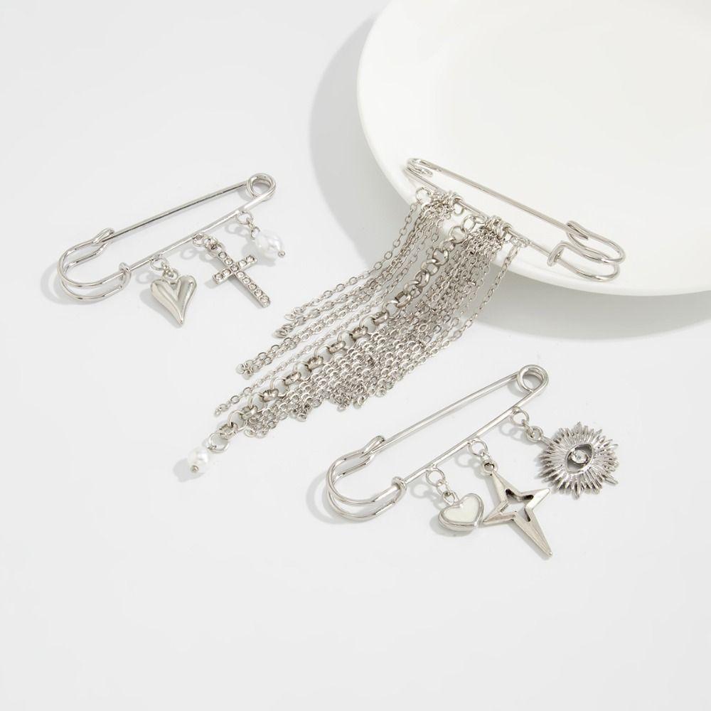 Heart Pants Chain Pin Minimalist Style Trouser Fastener Tassel Chain Brooch  Jewelry Accessories