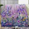 Lavender Butterfly Floral Print Flannel Blanket - Soft Warm Cozy Throw for Sofa Bed Car Camping Office, Vintage Home Decor Gift