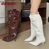 Fashion Fashion Pointed Toe Women Knee High Modern Boots With Thin Heels Shoes Party Ladies Long Chelsea Boots Female Pumps Shoes Lady