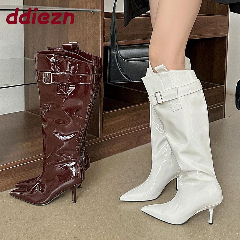 Fashion Fashion Pointed Toe Women Knee High Modern Boots With Thin Heels Shoes Party Ladies Long Chelsea Boots Female Pumps Shoes Lady