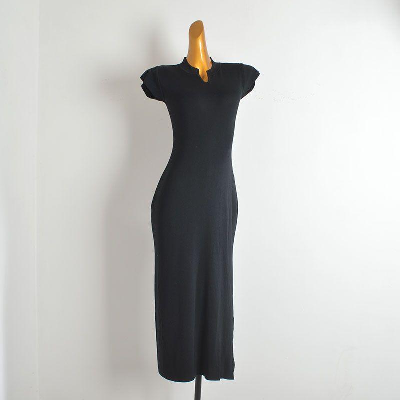 

Gyaru Sexy Flying Sleeves Slim fit Knitted dress Women clothes Summer New Waist Hugging Slimming Temperament Base Long dress Black One size