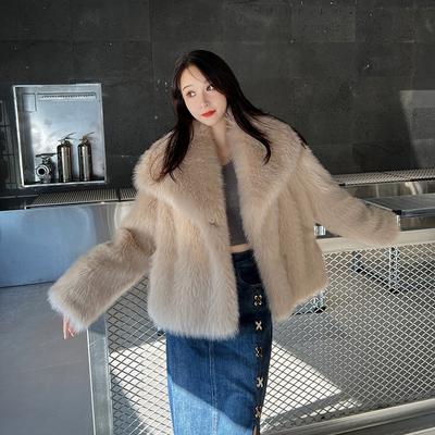 Winter frauen Mantel Modische Große Revers Temperament Elegante Promi Lange ärmeln Warmen Mantel Pelz Tops
