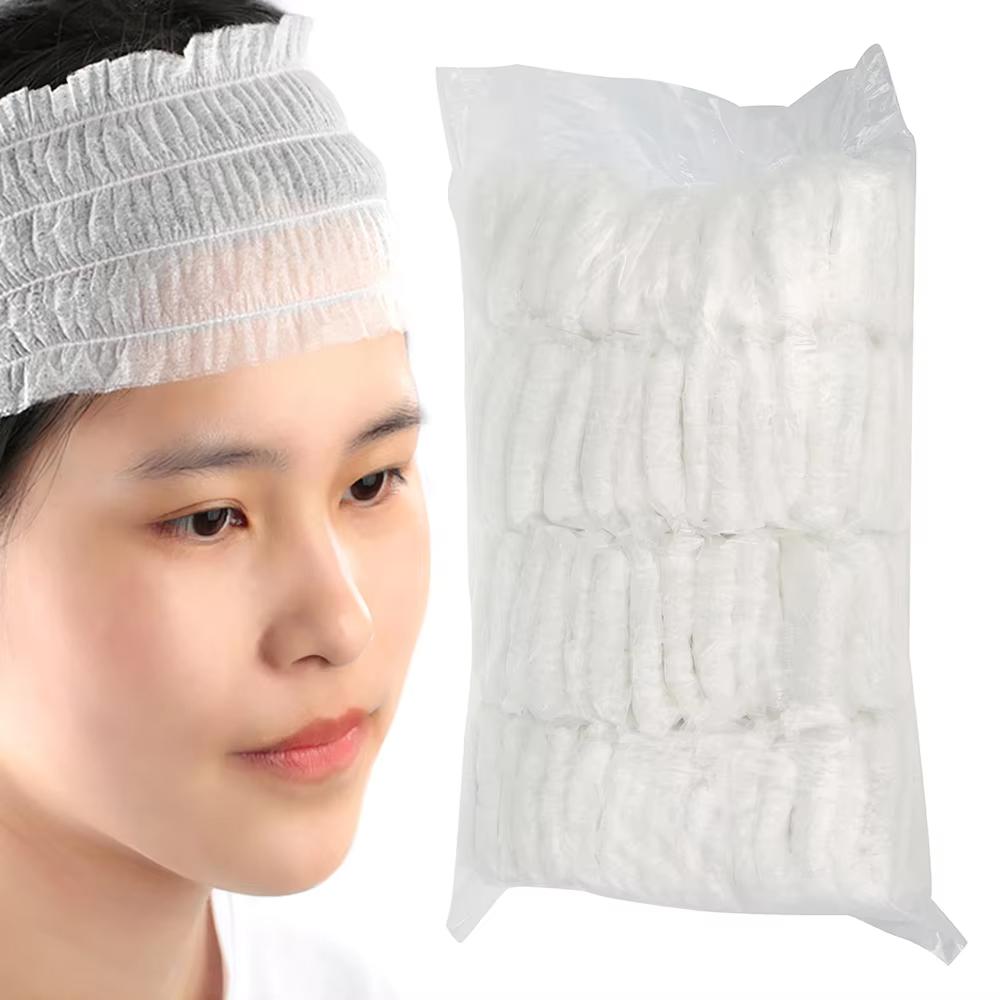 50PCS Disposable Stretch Non-Woven Headband Women Girls SPA Salon Makeup Hotel Wide Hairband Travel Portable Turban