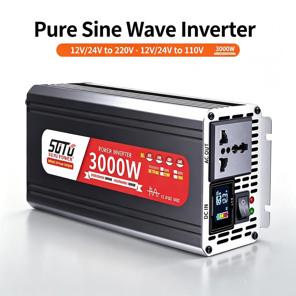 Pure Sine Wave Inverter 3000W 12V24V to 220V 50Hz to 110V 60Hz Car Home Battery Solar Power Converter Socket