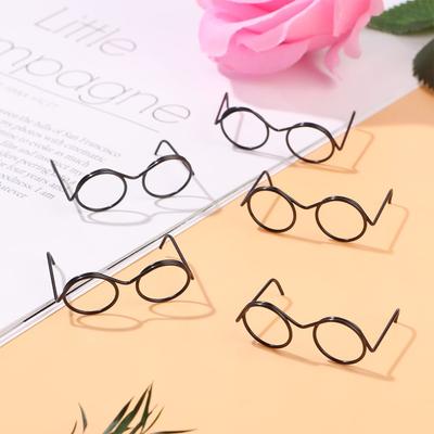 5PCS Doll Accessories Retro Alloy Doll Glasses Round Frame Black Lensless