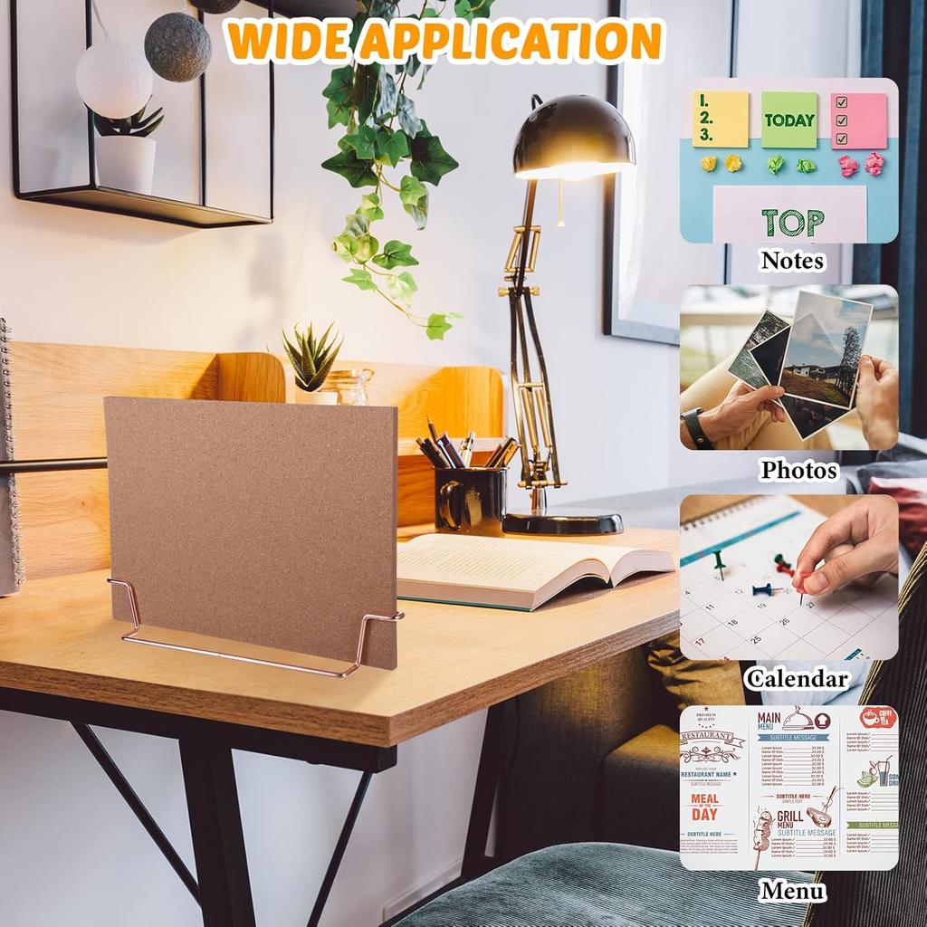 12.6 x 9 Inch Small Desktop Cork Board with Stand Rose Gold Bulletin Memo Message Picture Double Sided Pin Board for Office School Home with Binder