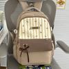 Schoolbag Fresh Striped Bow Backpack Middle School Student Class School Bag Women's Large Capacity Versatile Commuter Backpack
