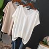 Summer Plus Size V-Neck Short Sleeve Women's T-Shirt - Ice Silk Loose Fit