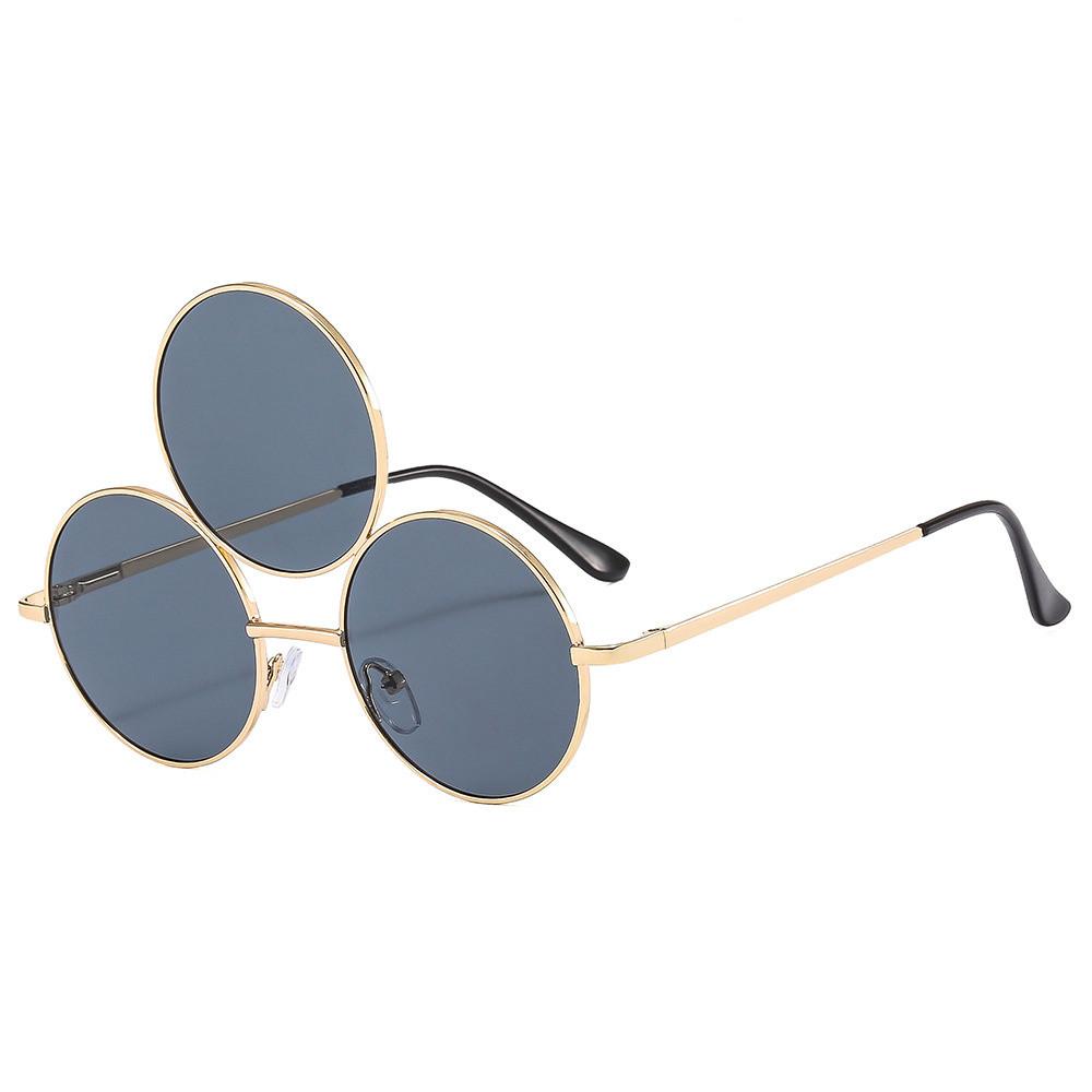 Round Glasses Funny Eyewear Party Decoration 3 Lenses Gold Rim Sunglasses For Trendy Individuals Fashion Events Outdoor