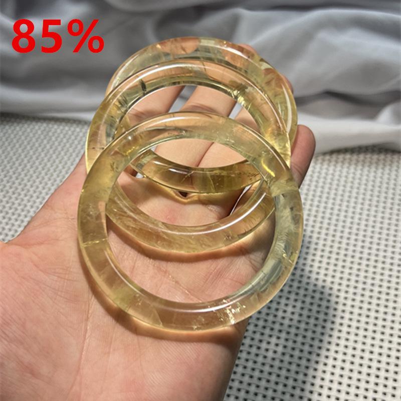 Women's Fashion Natural Citrine Bracelet - Wide Lemon Color, Transparent with Rainbow Effect.