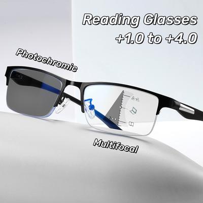 Progresszív multifokális fotokróm olvasószemüvegek antikék fény távoli látás szemüvegek férfi félkeretes üzleti presbyopia szemüvegek