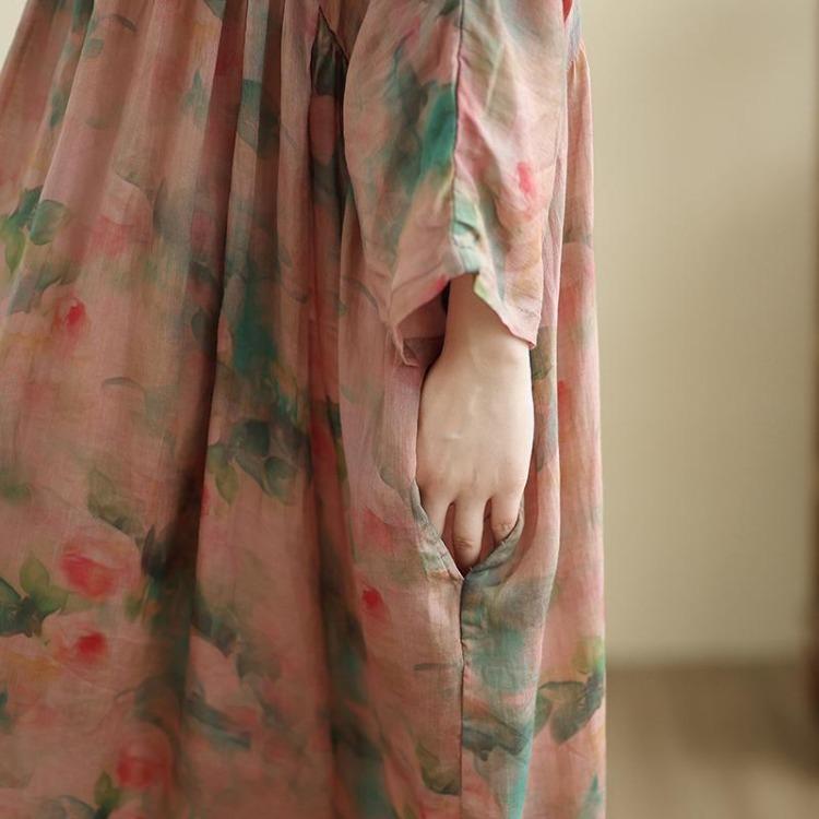 Vintage Floral Print Long Sleeve Maxi Dress for Women Plus Size Oversize Loose Casual Spring Basic Long Dress