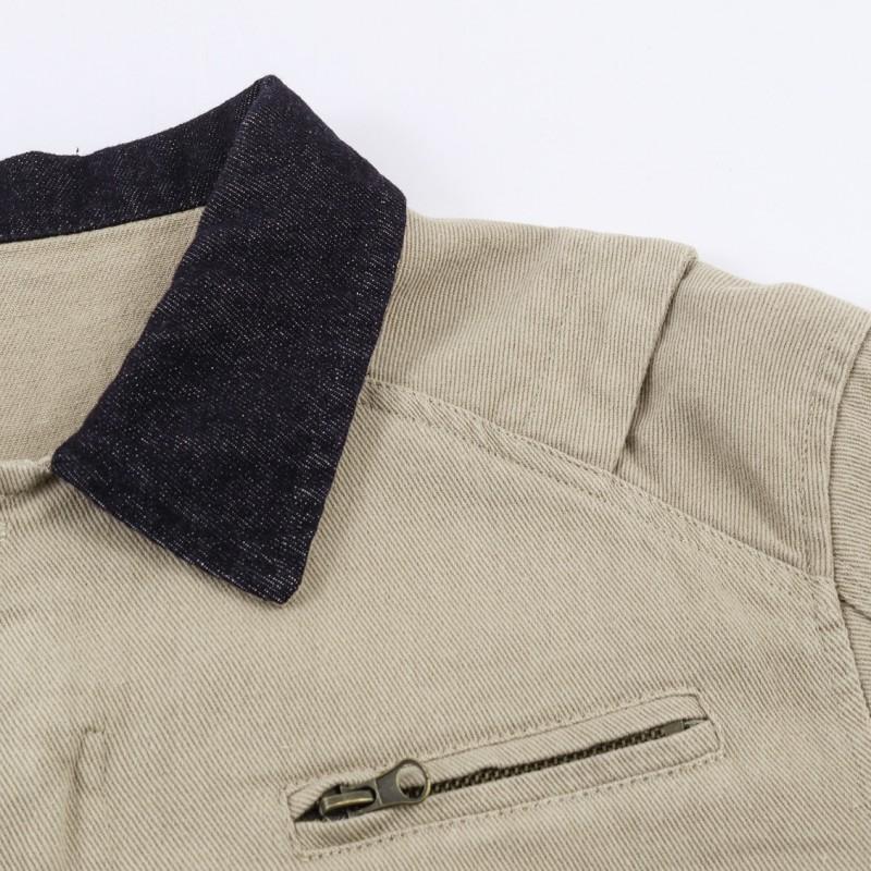Womens Vintage Retro Cargo Jacket Loose Fit Long Sleeve Button Front Patchwork Casual Outerwear