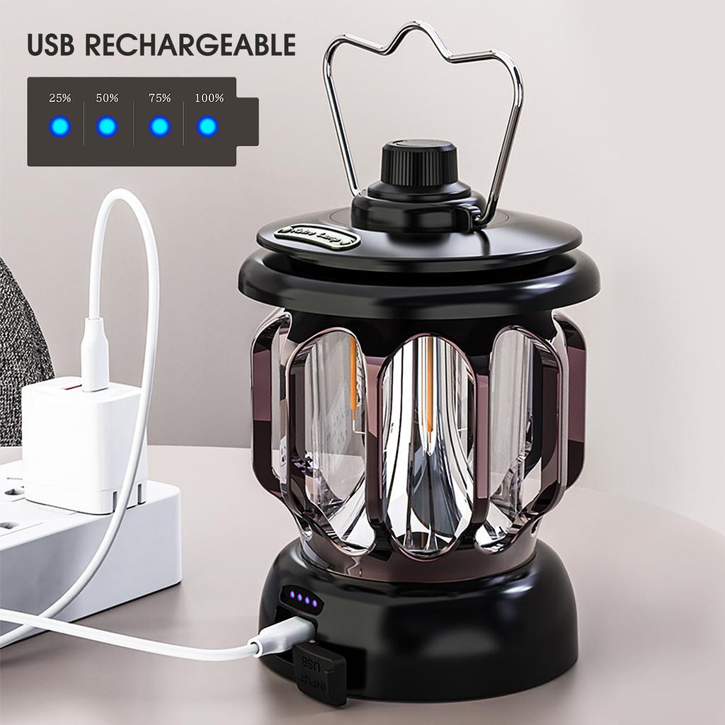 Rechargeable Vintage Lantern LED Metal Hanging Lantern Table Lamp for Indoor Outdoor Camping