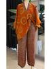 European & American Women's Summer 2026 Sweet Floral V-Neck Batwing Sleeve Top & High Waist Straight Leg Pants Set