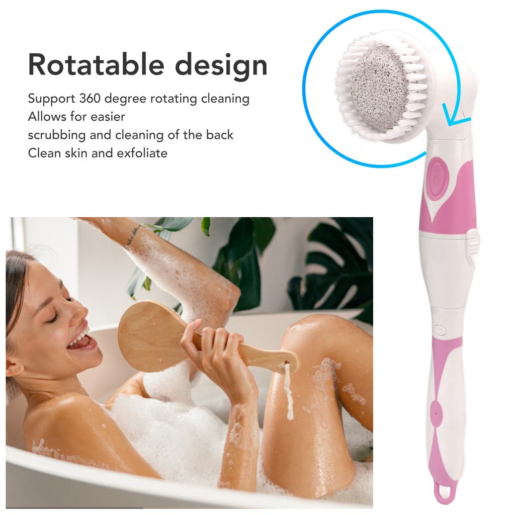 Electric Bath Massage Brush Rotatable Soft Electric Body Scrubber Shower Brush with Long Handle for Shower Exfoliating