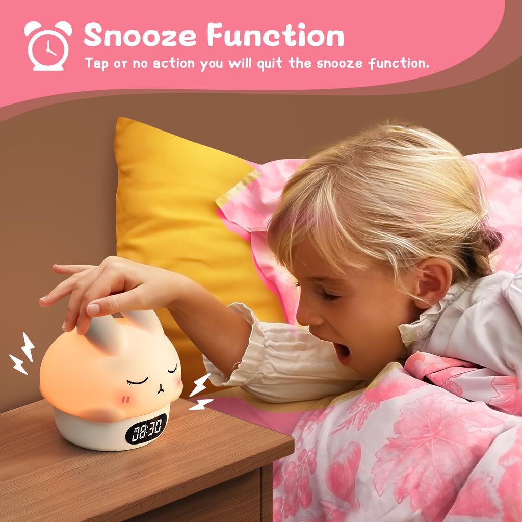 Rabbit Night Light with Clock Display - Children's Night Light and Bedside Lamp Kids Night Light Rechargeable LED Night Light Fo