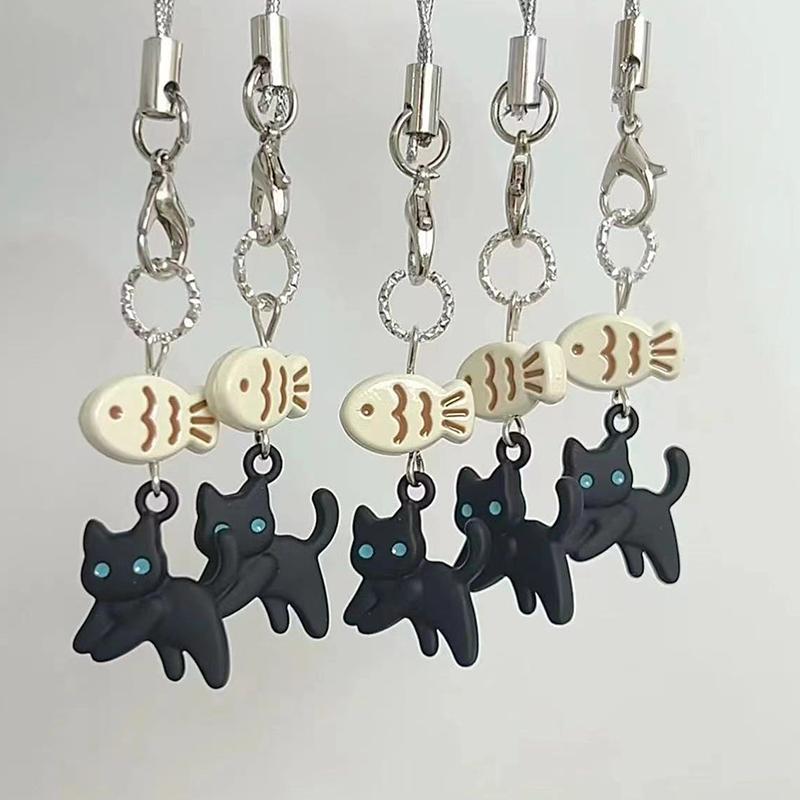 Söt Svart Katt Nyckelring Tecknad Mobiltelefonkedja Kamerahänge Väska Dekorativ Kedja Kawaii Nyckelring Hänge