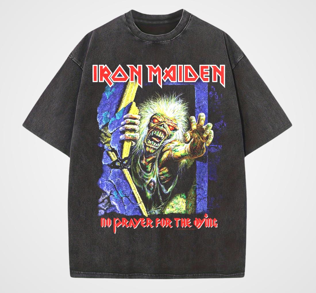 ZheXiong TEE Vintage LRON Maiden Iron Lady Rock Gewassen T-shirt voor Heren Dames Amerikaans Retro Gewassen Hip Hop Street Korte Halve Mouw Trendy S