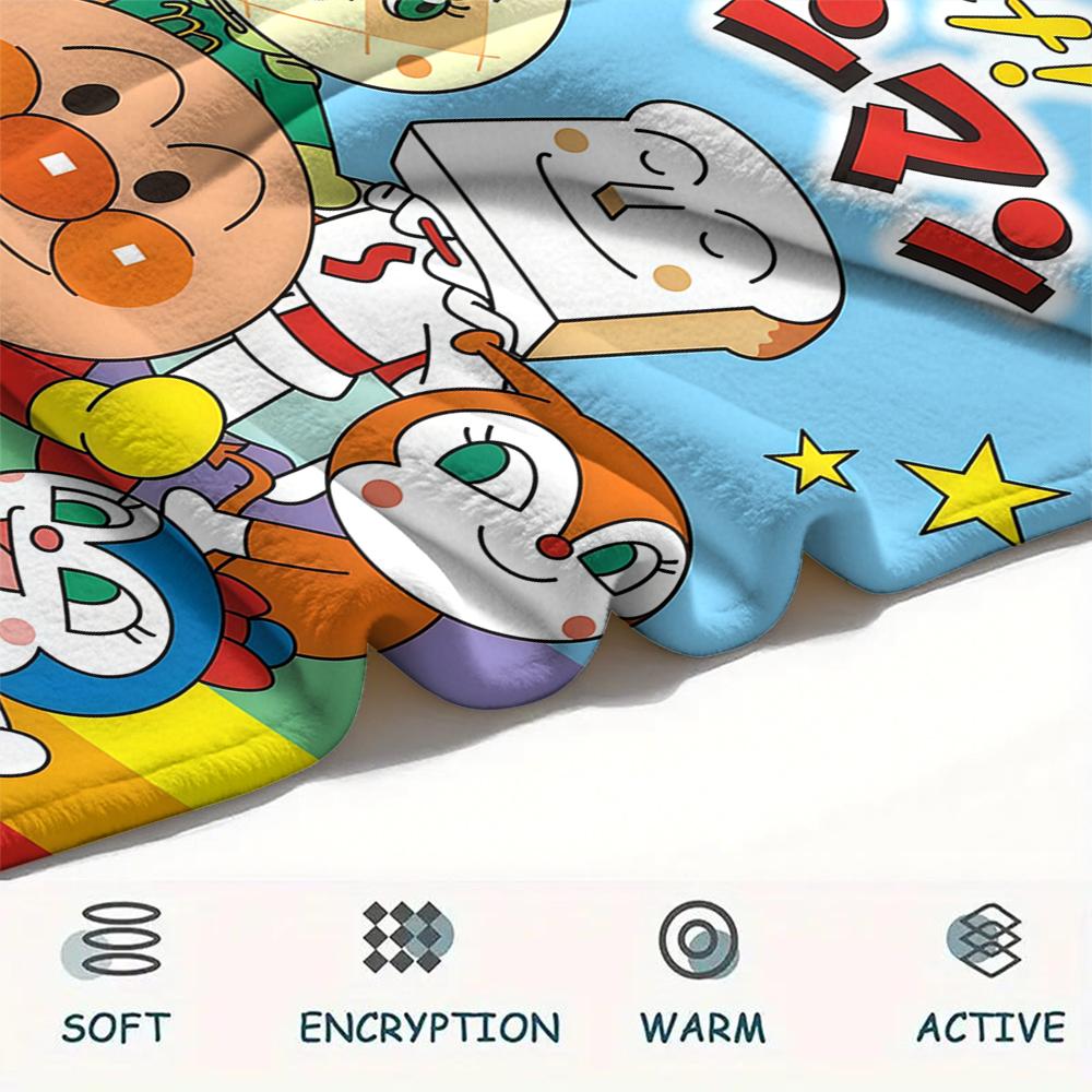 1PC Anpanman Print Flannel Blanket, High quality All Seasons, Home Decor, Warmth and Comfort, Perfect for Christmas Gifts