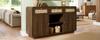 Chest Sideboard 120cm Walnut, with Rattan and Gold Handles, 3 Drawers + 2 Cabinets + Open Shelf, Height-Adjustable Shelves, H85/W120/D40 Cm