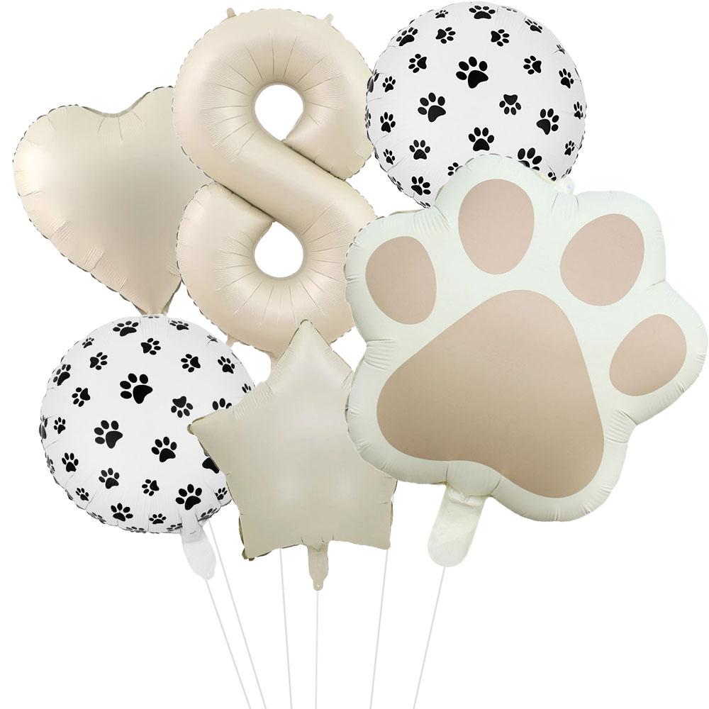 6 szt. Zwierzę Let's Pawty Pies Kot Łapa Balon Aluminiowy 32 cale Kremowy Numer Urodziny Dekoracja Balon Baby Shower