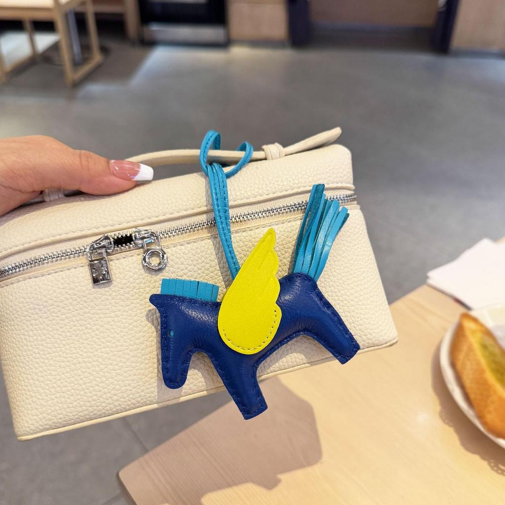 Engel Pegasus Handgenähter Lammfell Taschenanhänger - Niedliche Damenhandtaschen Dekoration & Autoschlüsselanhänger