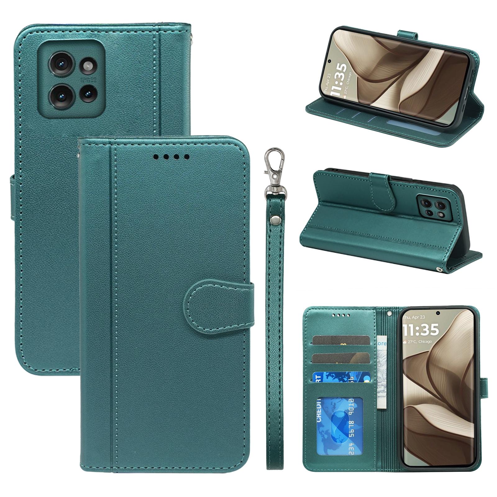 

For Motorola Edge 50 5G Wallet Case Magnetic Snap Leather Phone Cover with Strap Green