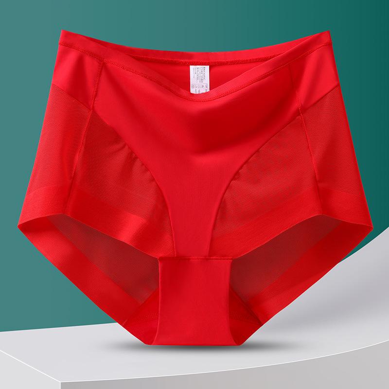 Big Size Lady Summer Sexy Lace Leopard Print Hollow Out Pure To Wrap Hip No Trace Ice Silk High Waist Triangle Briefs